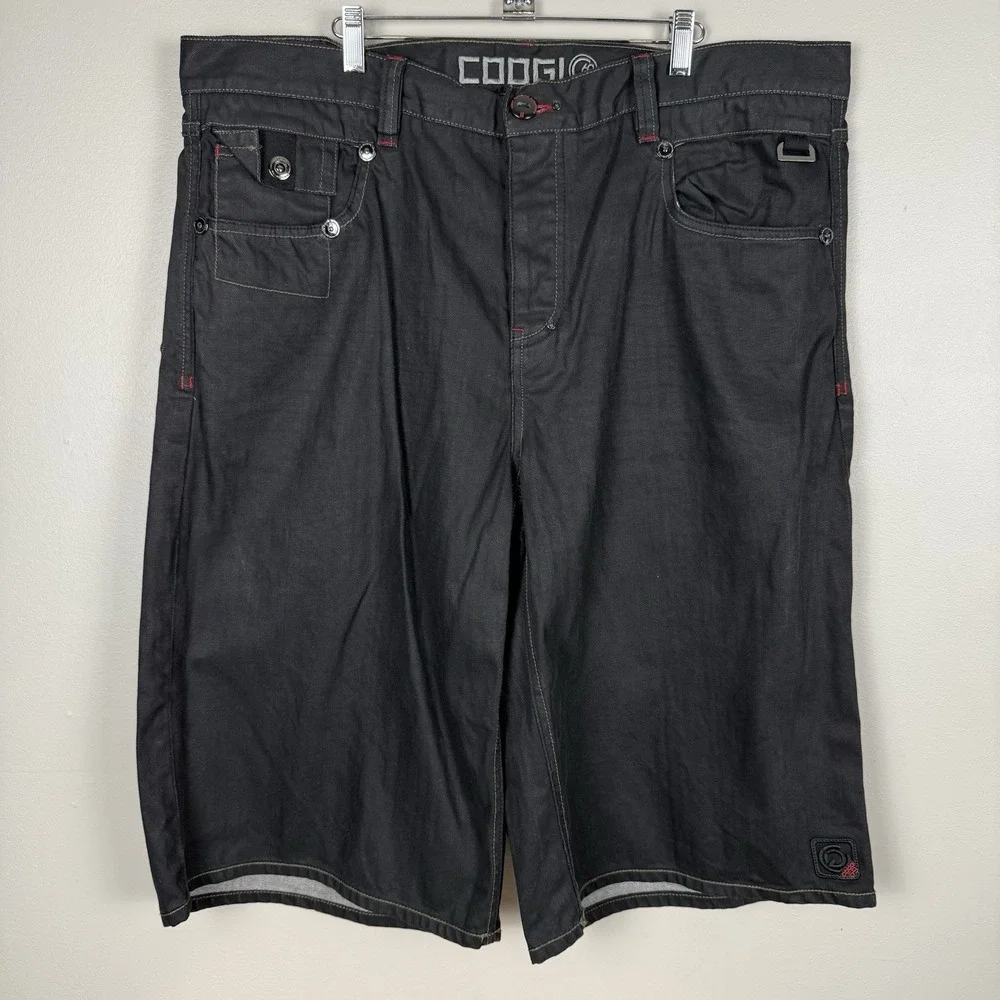 Coogi Men's‎ Black Jean Shorts Flap Pocket Hip Hop Streetwear Y2K Baggy Size 42